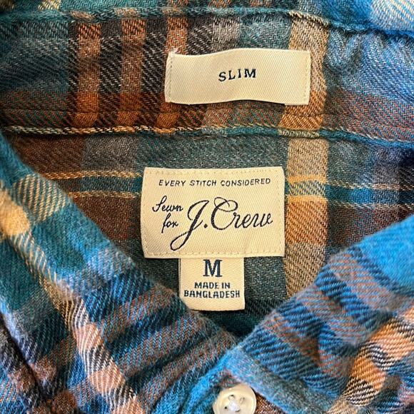 J. Crew Men's Slim Teal Brown Plaid Button Down Shirt Size M - Picture 6 of 6